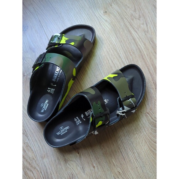 Birkenstock Valentino Arizona Army Lime Camo Logo Sandals EU 41 Mens 8-8.5 - Picture 14 of 16